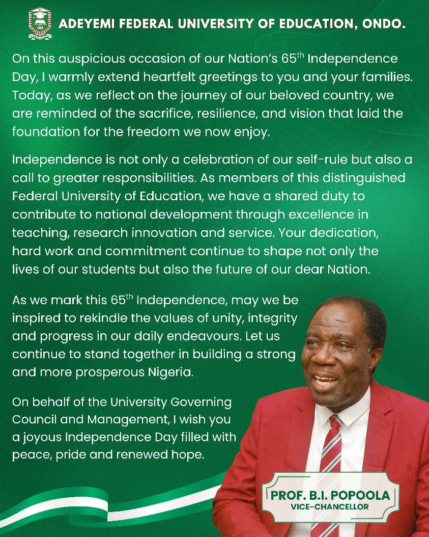 VICE-CHANCELLOR'S INDEPENDENCE MESSAGE